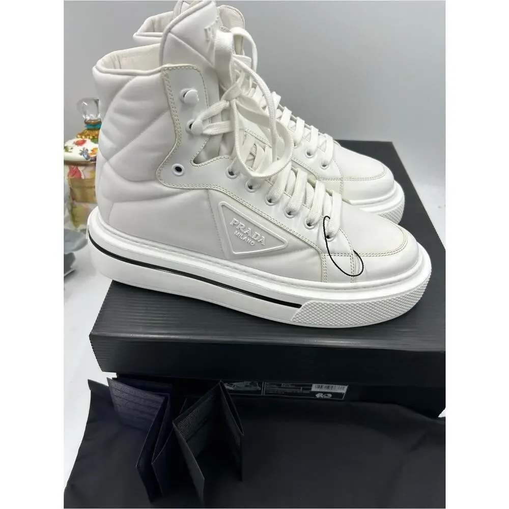 Women's Prada re-nylon and brushed leather high top sneakers size 41/11 US